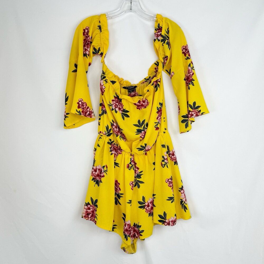 Toxik3‎ Yellow Floral Off The Shoulder Long Sleeve Romper Size XL - Picture 7 of 16
